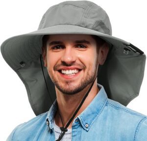 Tirrinia Wide Brim Sun Hat with Neck Flap Fishing Safari Cap for Hiking